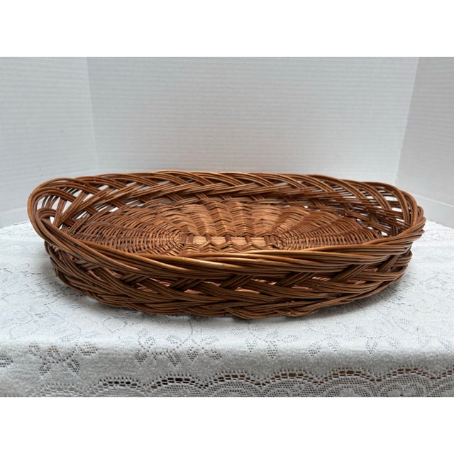 Vintage Large Wicker Wood Basket Serving Tray For Sale - Image 4 of 7
