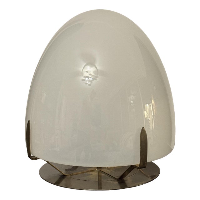 Large Vintage Table Lamp in Murano Opaline Glass and Metal in the style of Leucos and VeArt, Italy, 1970s For Sale