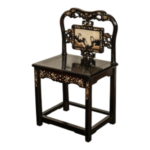 Antique Chinese 19th C Qing Dynasty Inlaid Dreamstone Mother of Pearl Chair 1850