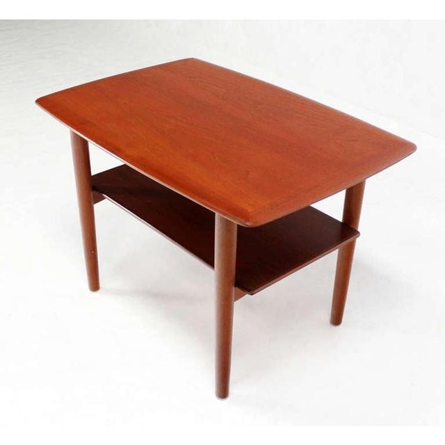 Mid-Century Modern Povl Dinesen Pair Danish Modern Teak End Tables Solid Tapered Dowel legs 1 Shelf For Sale - Image 3 of 10