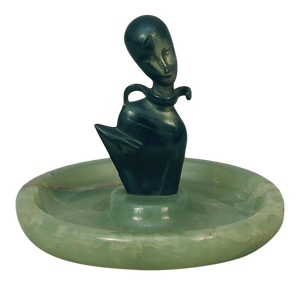 Austrian Art Deco - Modernist Bronze Lady on Onyx Base - Ring Tray