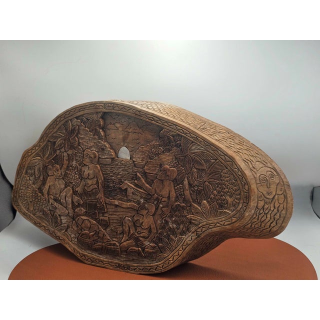 1970s Vintage Carved Bas-Relief Double-Sided Story Board, Palau, 1950s For Sale - Image 5 of 12