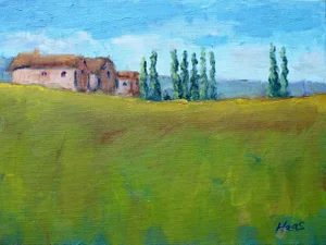 Cypress Trees, Tuscany, Italy Original Oil on Linen Panel