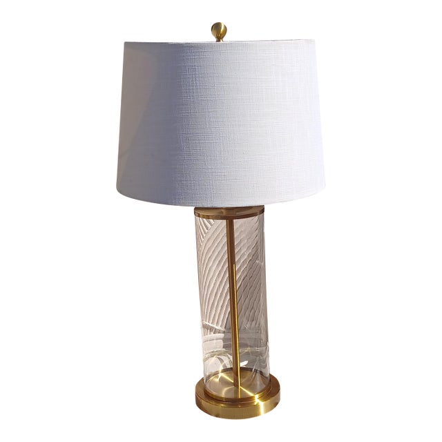 Lauren Ralph Lauren Payton Brass and Glass Cylinder Table Lamp For Sale