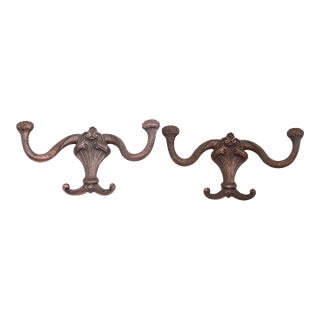 Pair of Victorian Cast Iron Antique Hall Tree Hooks For Sale