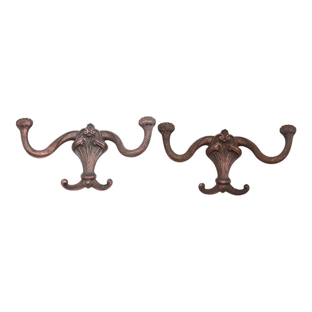 Pair of Victorian Cast Iron Antique Hall Tree Hooks For Sale