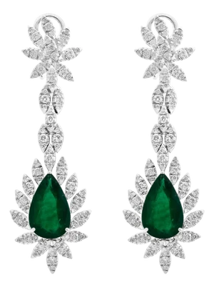 15 Carat Pear Shape Emerald Diamond Hanging/Drop Earrings 18 Karat White Gold