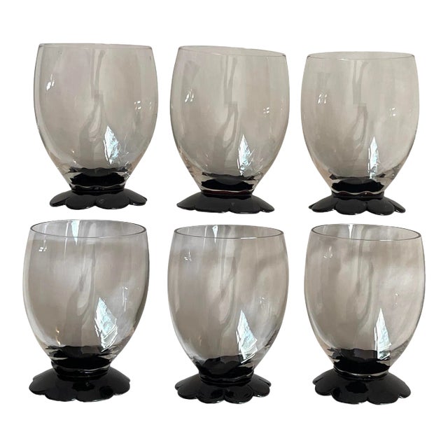 1930s Weston Black Lily Pad Wine Glasses - Set of 6 For Sale