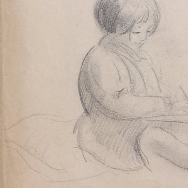 Guillaume Dulac, Portrait of a Young Girl Writing, 1920s, Pencil on Art Paper For Sale - Image 9 of 12