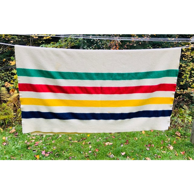 Vintage Hudsons Bay 4 Point Wool Blanket For Sale - Image 4 of 10