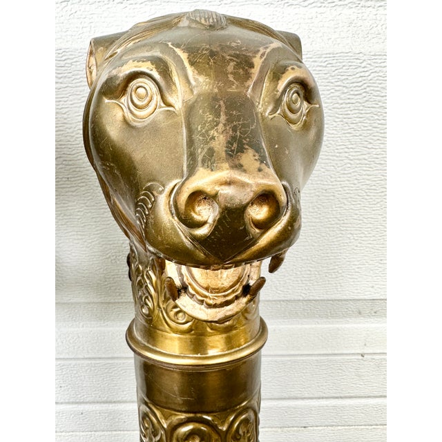 Monumental Brass Lion Repousse Door Handles- A Pair For Sale - Image 4 of 7