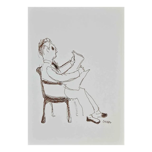 Roberto Cuccaro, Reading News, Original Drawing, 2000s For Sale