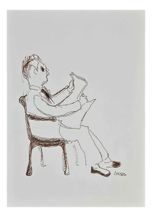 Roberto Cuccaro, Reading News, Original Drawing, 2000s