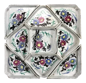 Early 20th Century Antique Chinese Famille Rose-Noire Porcelain Nine Sweetmeat Dishes