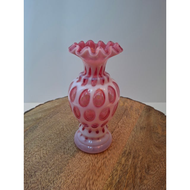 Victorian Cranberry Opalescent Coin Spot Vase Northwood Glass 6" Ruffled Rim Antique Eapg For Sale - Image 16 of 18