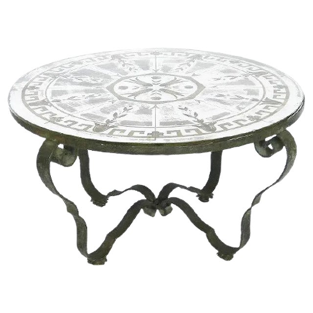 Mirrored & Decorated Glass Side Table, 1940s For Sale