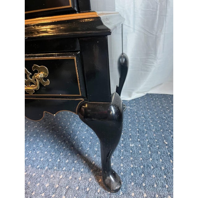 Black 1970's Black Lacquer Hand Painted Asian Chinoiserie Secretary Desk For Sale - Image 8 of 12