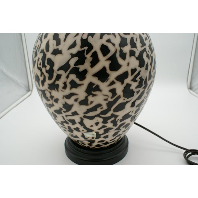 Late 20th Century Black & Ivory Geometric Chulucanas Pottery Lamp – Handcrafted Peruvian Art Lg Tribal Vase For Sale In Wichita - Image 6 of 9