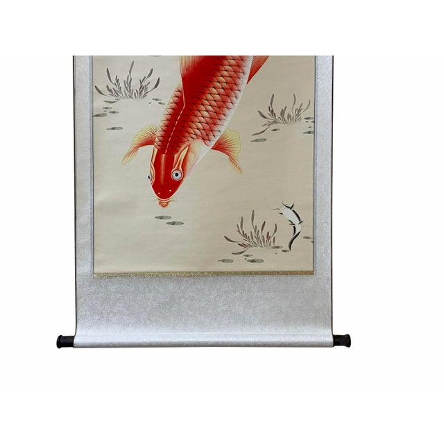 Chinese Fengshui Koi Fish Color Ink Scroll Painting For Sale In San Francisco - Image 6 of 7