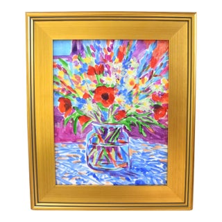 Impressionist Floral Bouquet Painting Including the Antiqued Gold Wood Frame For Sale