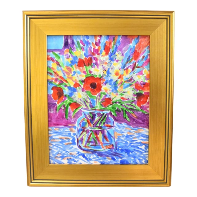 Impressionist Floral Bouquet Painting Including the Antiqued Gold Wood Frame For Sale
