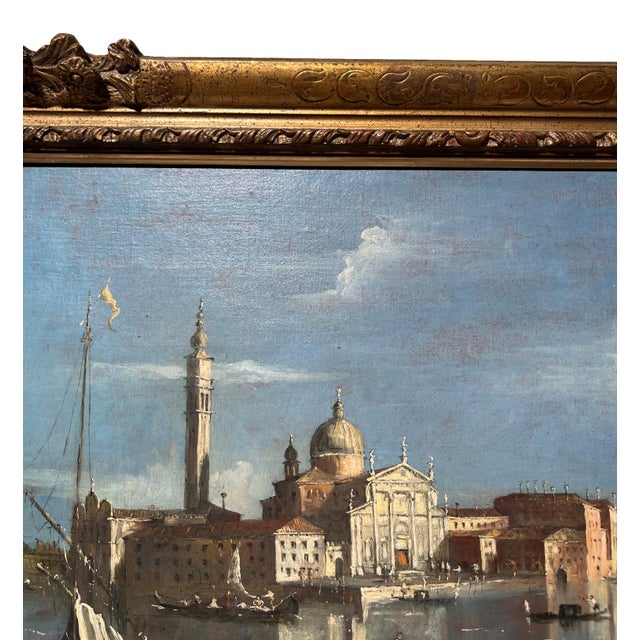 View of Venice with the Island of San Giorgio Maggiore and the Basilica, Oil on Canvas, 19th Century, Framed For Sale - Image 6 of 16