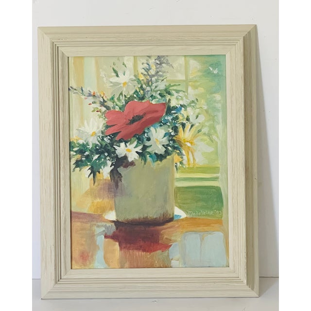 Contemporary 1990s Original Art Painting on Canvas Red Poppy and Daizies Signed Framed For Sale - Image 3 of 5