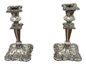 Antique Edwardian Sheffield Silver Plated Candlesticks, 1900, Set of 2