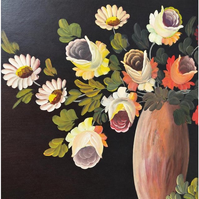 Portuguese School Artist, Still Life with Flowers, Fruits and Utensils, Oil on Latex For Sale - Image 3 of 7