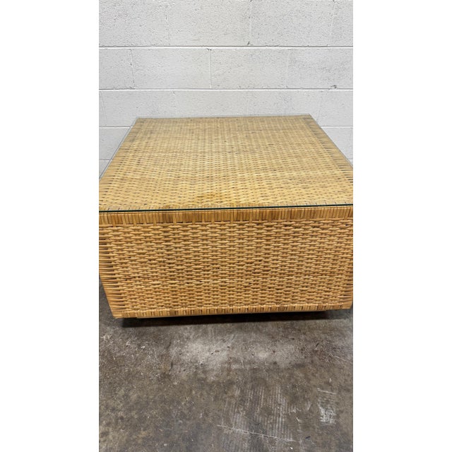 Coastal Boho Coastal Wicker Glass Top Cube Coffee Table For Sale - Image 3 of 10