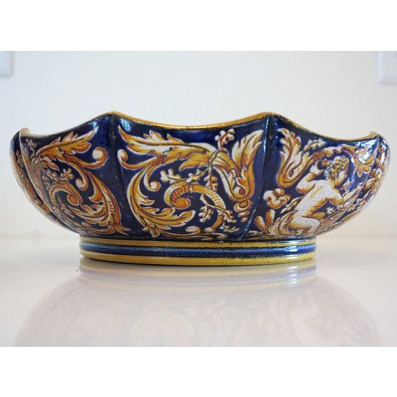 Blue 1865 Antique Gien French Renaissance Revival Faience Earthenware Scalloped Bowl For Sale - Image 8 of 10