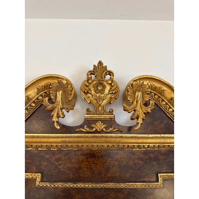 Rococo Italian Georgian Style Burl Wood & Gilt Wall Mirror With Rococo Crest For Sale - Image 3 of 6