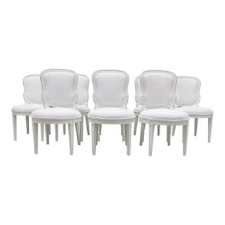 Set of 8 Louis XVI Style White Upholstered Dining Chairs For Sale