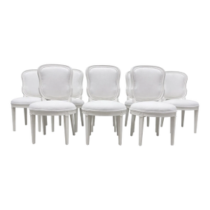 Set of 8 Louis XVI Style White Upholstered Dining Chairs
