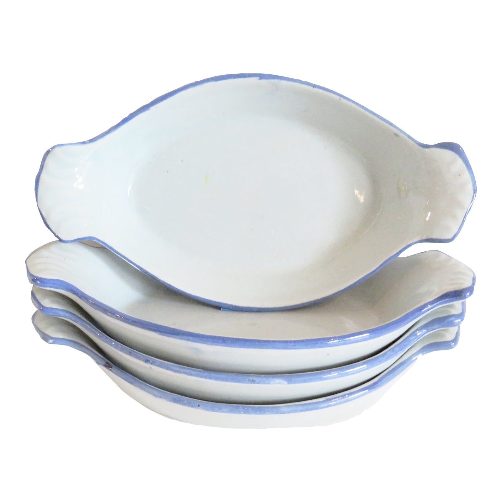 French Style Blue & Light Gray Pottery Au Gratin Dishes, Set of 4 ...