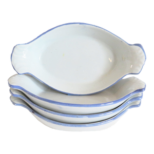 French Style Blue & Light Gray Pottery Au Gratin Dishes, Set of 4