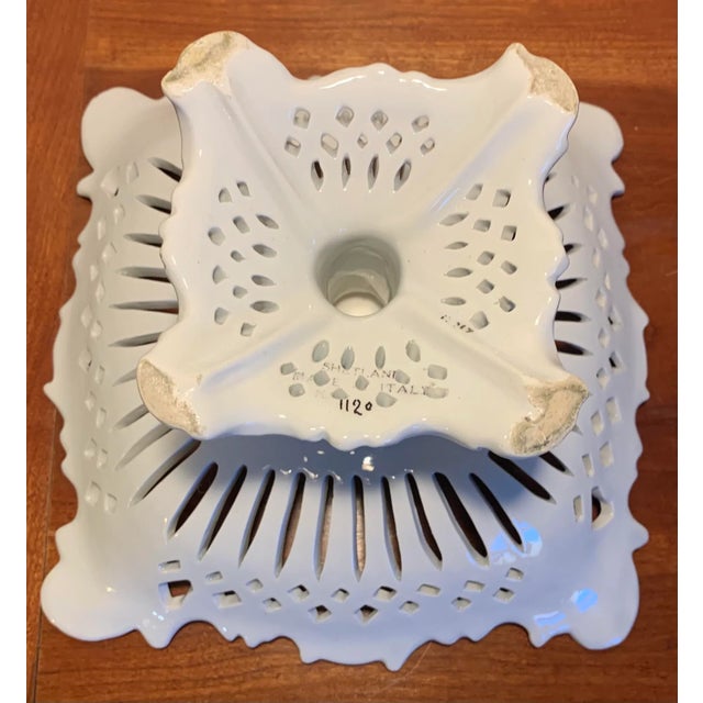 Vintage Italian Majolica Pottery White Pierced Centerpiece Pedestal Compote For Sale In Philadelphia - Image 6 of 8