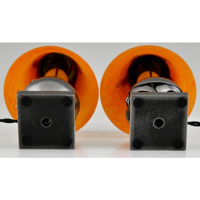 Blue Art Deco Mistletoe or Boule De Gui Table Lamps by Edgar Brandt for Daum, 1925, Set of 2 For Sale - Image 8 of 14