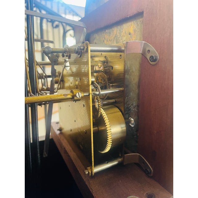 Vintage English-Style Grandmother Clock • Franz Hermle German Mechanical Movement • Burlwood & Mahogany Case For Sale - Image 4 of 15