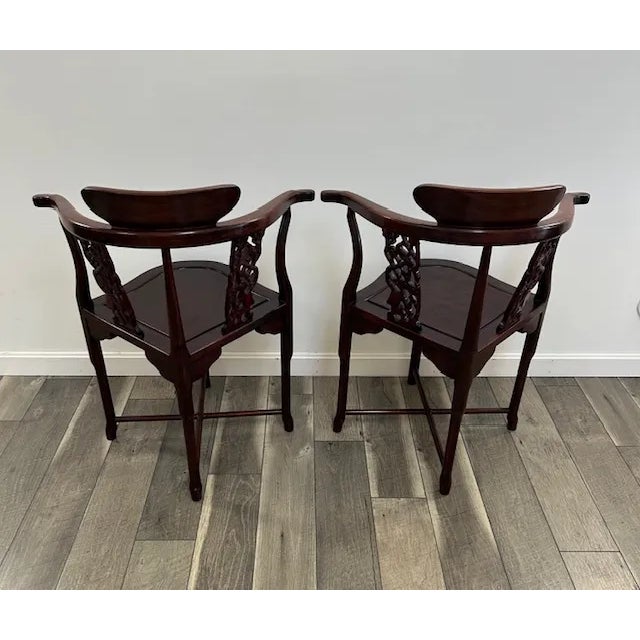 Wood 1960s Set of Chinese Rosewood Round Table With 2 Corner Chairs For Sale - Image 7 of 12