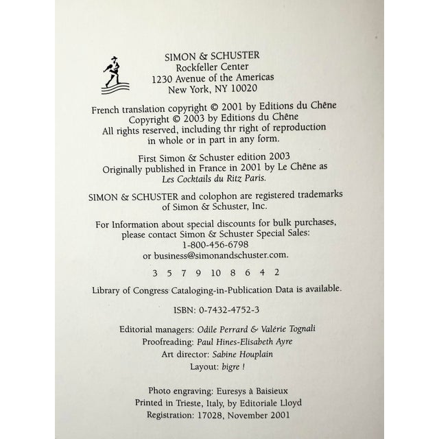The Cocktails of the Ritz Paris, Bar Hemingway by Colin Peter Field 2003, 1st English Edition Hardcover Book For Sale In Houston - Image 6 of 16