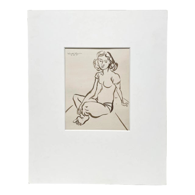 A 1946 Sepia Ink on Paper Portrait of a Seated Dancer by Artist Harold Haydon For Sale