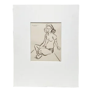 A 1946 Sepia Ink on Paper Portrait of a Seated Dancer by Artist Harold Haydon