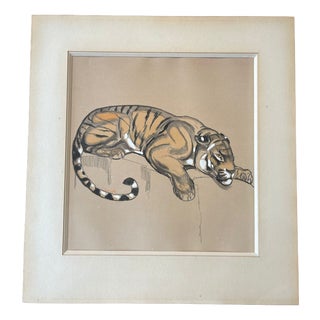 Paul Jouve, Tiger, 1920, Pencil & Paint For Sale