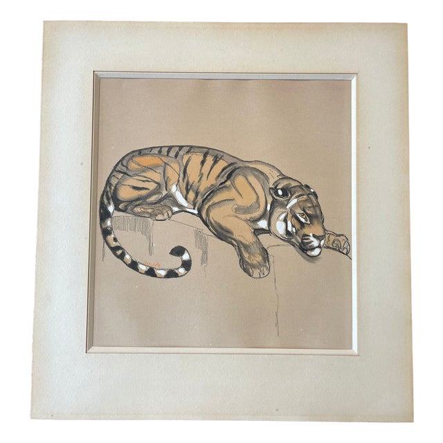 Paul Jouve, Tiger, 1920, Pencil & Paint For Sale
