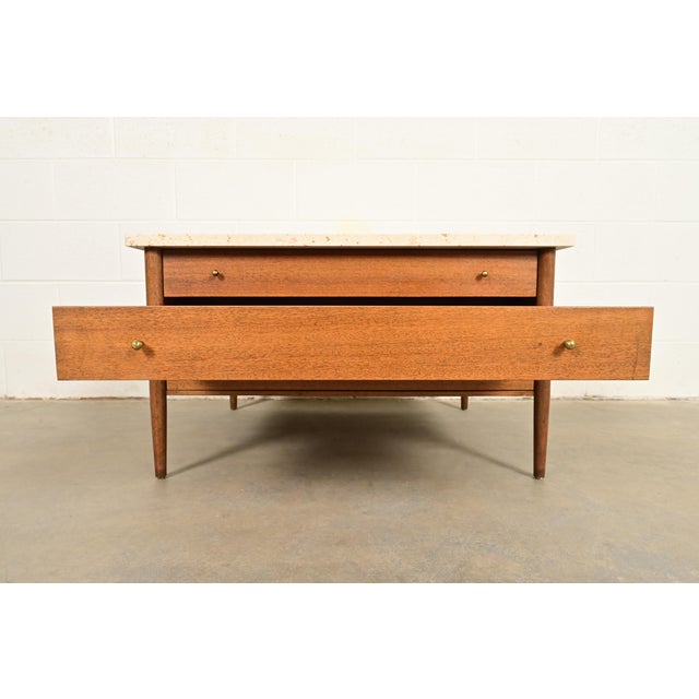 Wood Paul McCobb Connoisseur Collection Mahogany and Travertine Top Cocktail Table, 1950s For Sale - Image 7 of 13