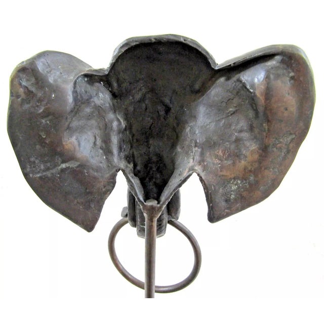 Vintage Bronze Elephant Head With Ring Towel Holder on Stand For Sale In Miami - Image 6 of 10