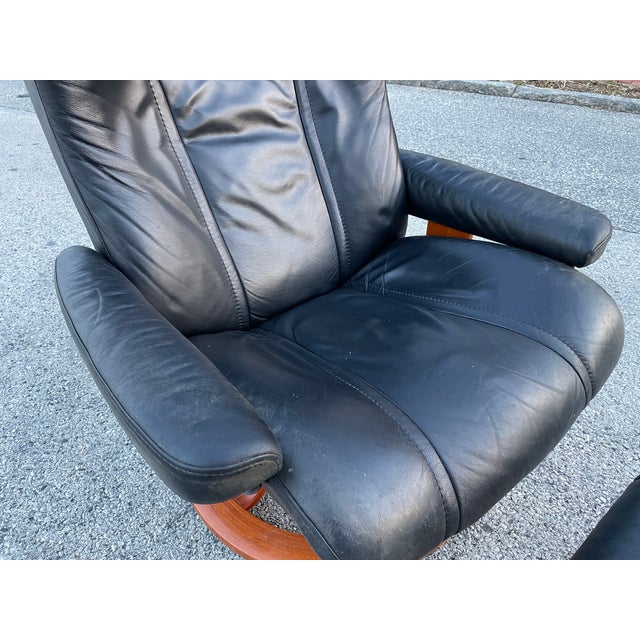 1990s Ekornes Stressless Wingback Recliner Chair and Ottoman Chairish
