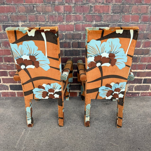 Textile Set of 6 Upholstered Boho Chic Dining Chairs in Jack Lenor Larsen Fabric For Sale - Image 7 of 12