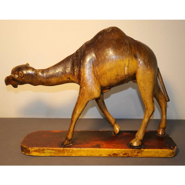 Late 19th Century Italian Polychrome Painted Carved Wooden Dromadery Camel Figure on Plinth Base For Sale - Image 4 of 9